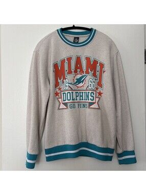 Miami Dolphins Go Fins Sweatshirt NFL Team Apparel Sz S Gray Teal Retro Style LS